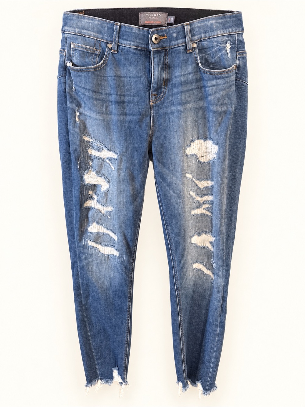 torrid Distressed Mid-Blue High-Rise Skinny Jeans